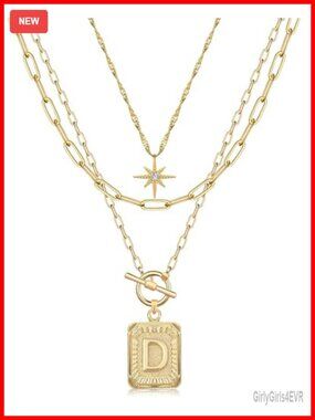 Layered Initial Necklace Set 14K Gold Plated Brass Paperclip Chain Choker